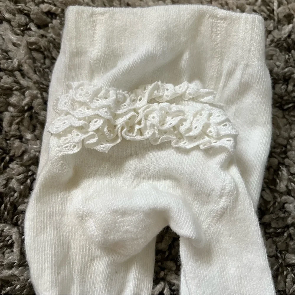 Janie and Jack White Thick Ruffled Tights 3-6 Months